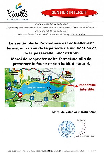 Sentier de randonnée de la Provostière fermé