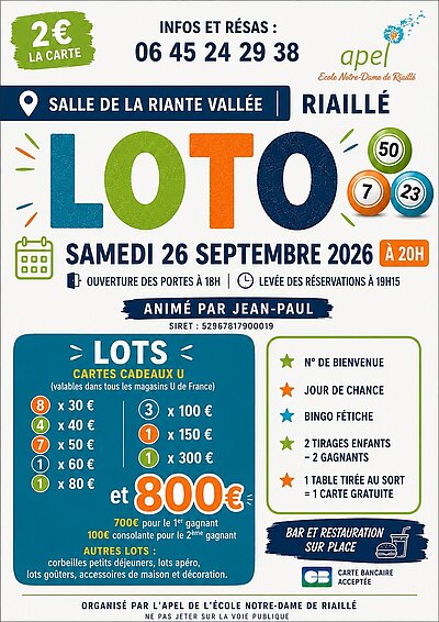 Loto organisé par l'APEL de l'école Notre-Dame