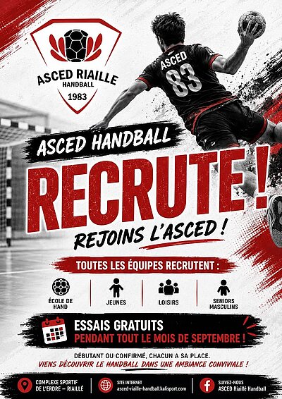 🤾L'ASCED Riaillé Handball recrute toujours
