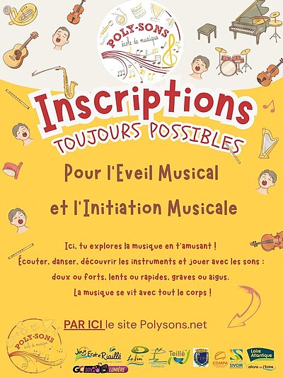 Les inscriptions sont toujours possibles pour l'Eveil Musical et l'Initiation Musicale ! Profitez en pour vos enfants !